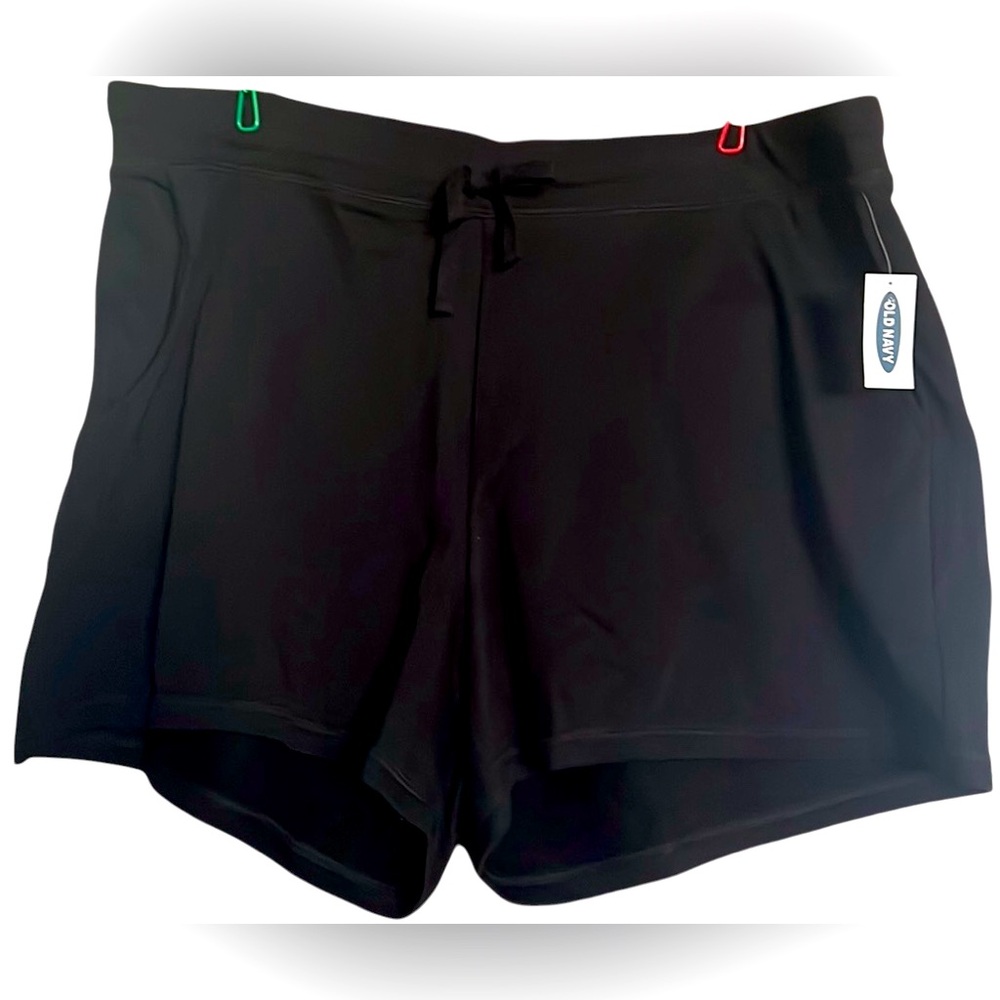 OLD NAVY Solid Black Sweatshirt Fabric Tie Waist 4” High Rise Shorts,Sz XXL,NWT. - Picture 1 of 7